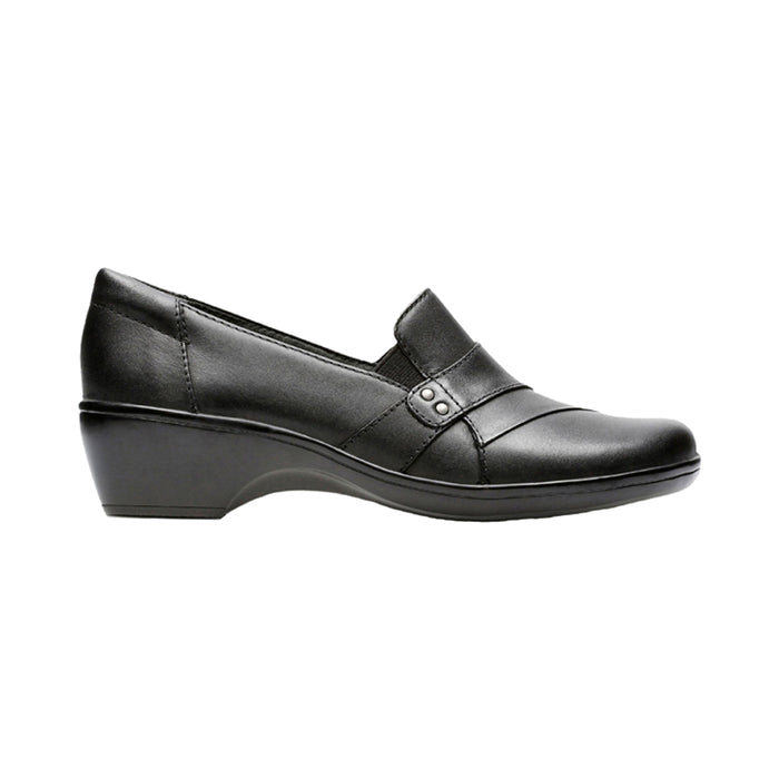  Clarks Women's May Marigold Slip-On Loafer, Black Leather, 5 M  US